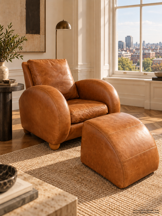 Montague Leather Armchair & Footstool