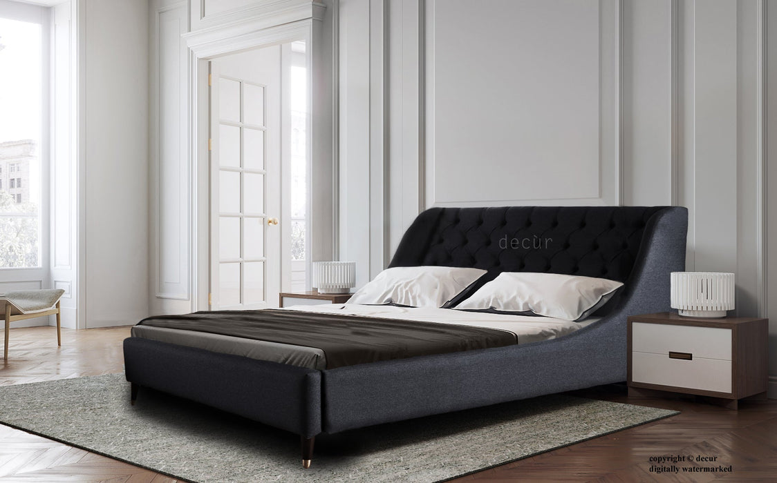 Bespoke Scandinavian Upholstered Bed in Elgar Grape Wool