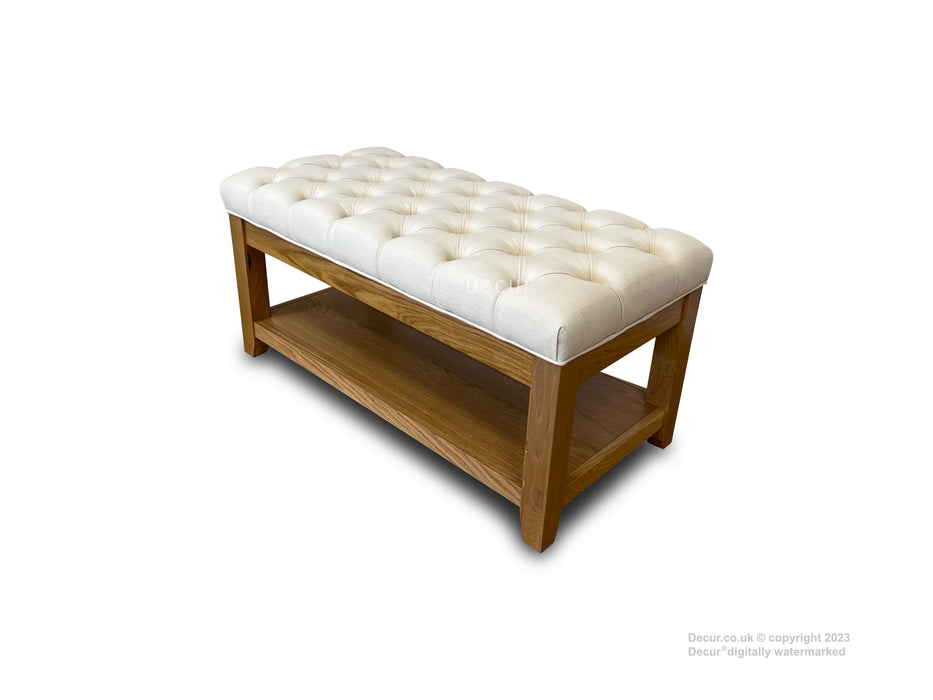 Upholstered Oak Coffee Table Ottoman Footstool