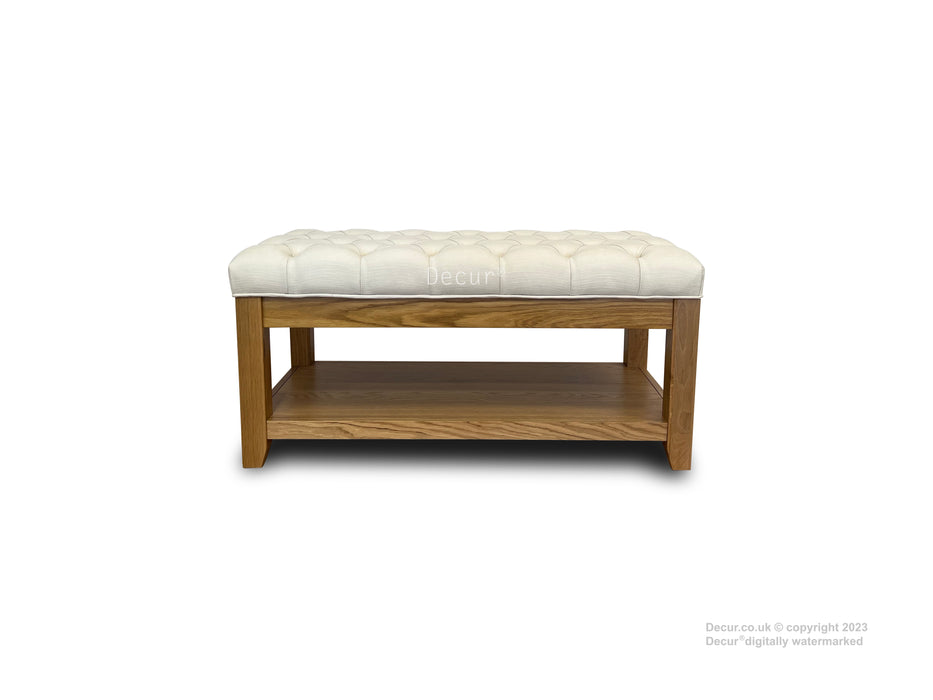 Upholstered Oak Coffee Table Ottoman Footstool