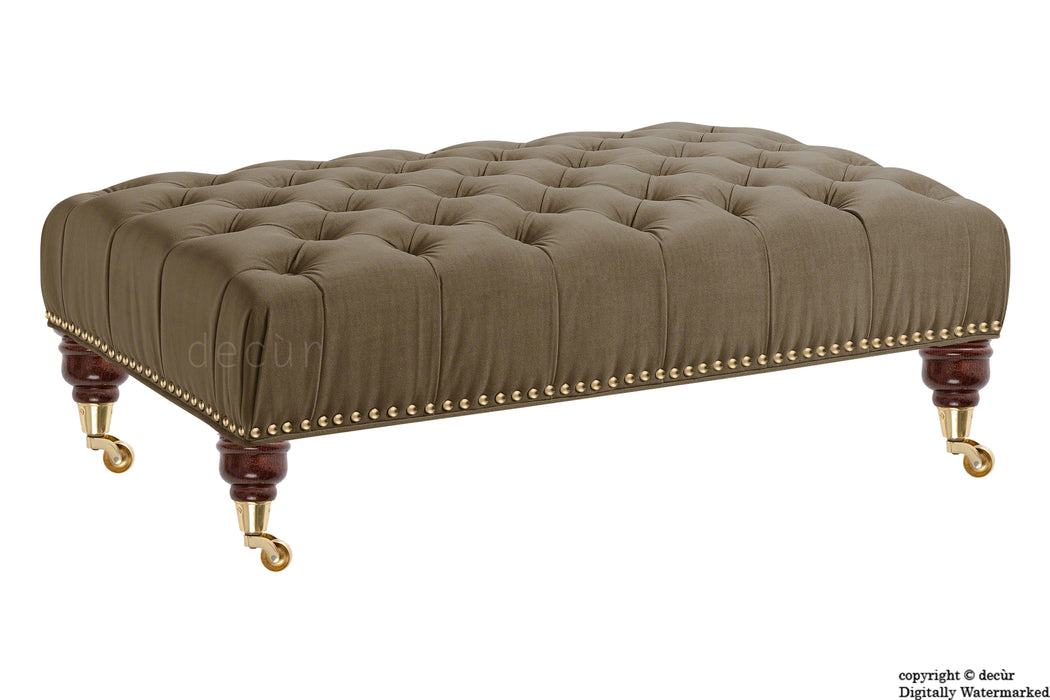 Catherine Buttoned Velvet Footstool - Taupe with Optional Storage