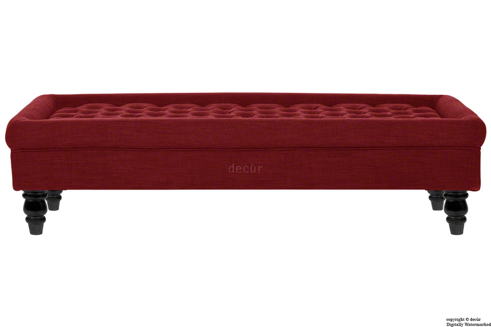 Cavendish Buttoned Linen Footstool - Red