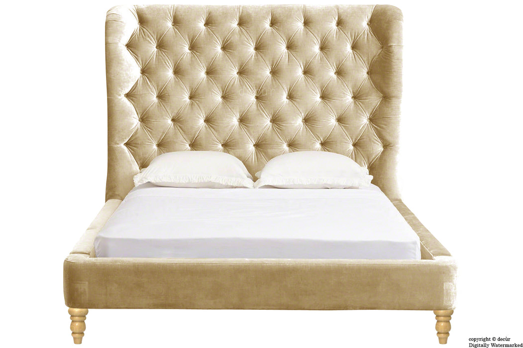 Knightsbridge Winged Velvet Upholstered Bed - Parchment