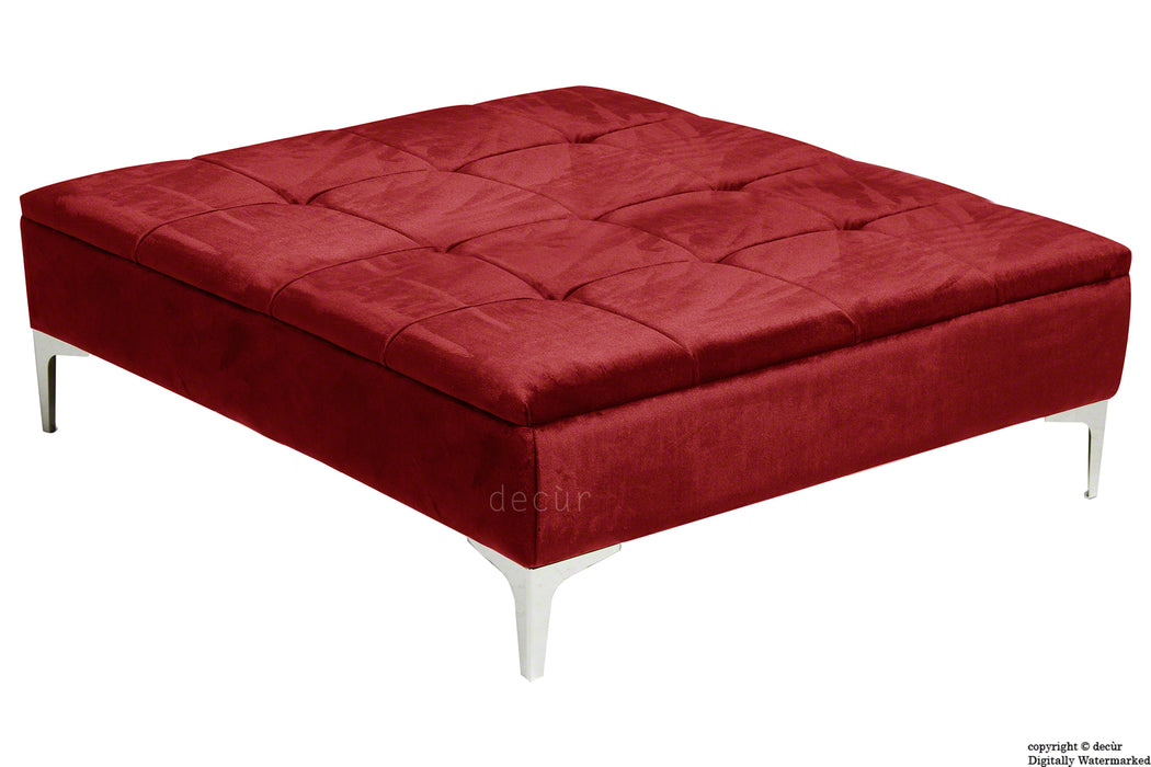 Mila Modern Buttoned Velvet Footstool Large - Red with Optional Storage