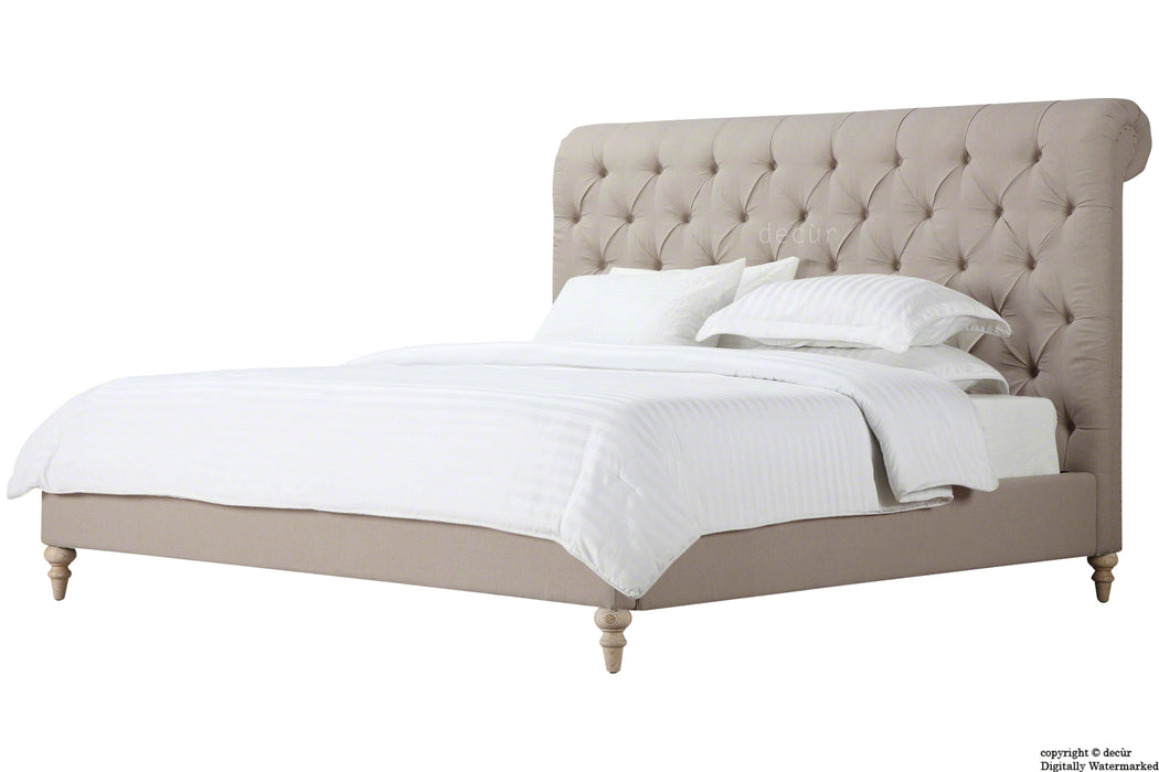Bonaparte Deep Buttoned Chesterfield Upholstered Linen Bed - Linen