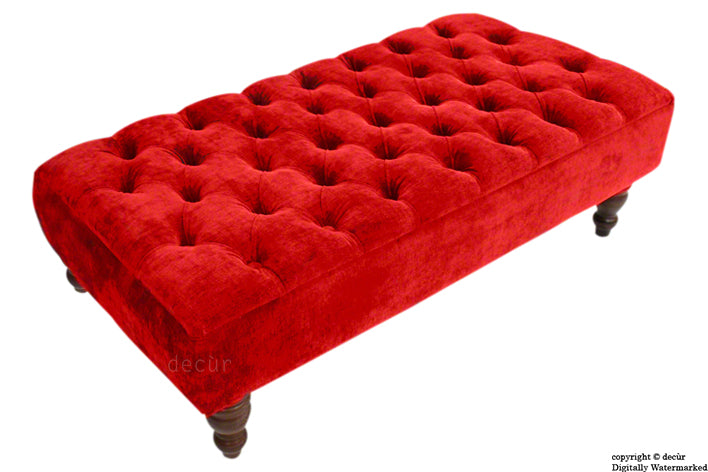 Tiffany Buttoned Chenille Footstool - Red with Optional Storage