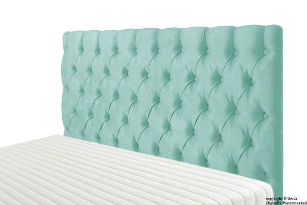 Tiffany Harrogate Buttoned Velvet Headboard - Seaspray