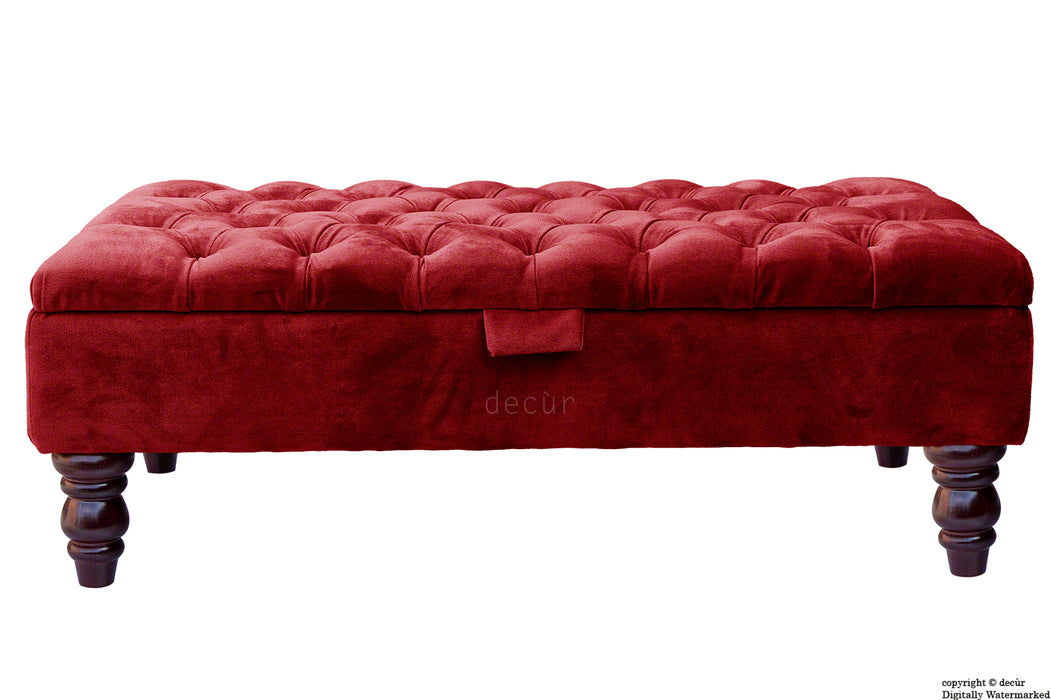 Tiffany Buttoned Velvet Footstool - Red with Optional Storage