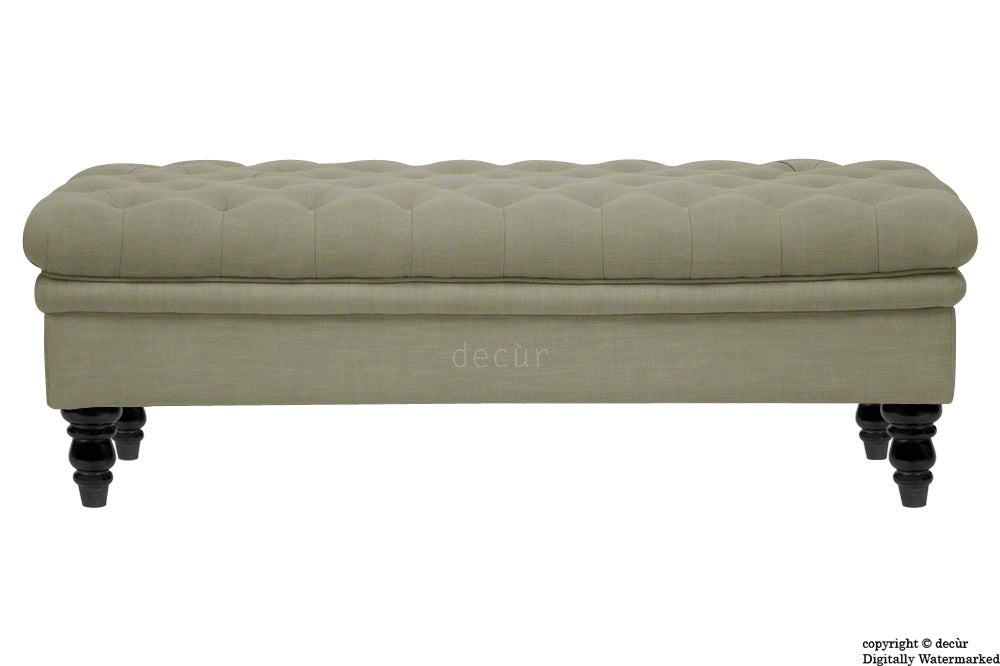 Amy Buttoned Linen Modern Tufted Footstool - Taupe