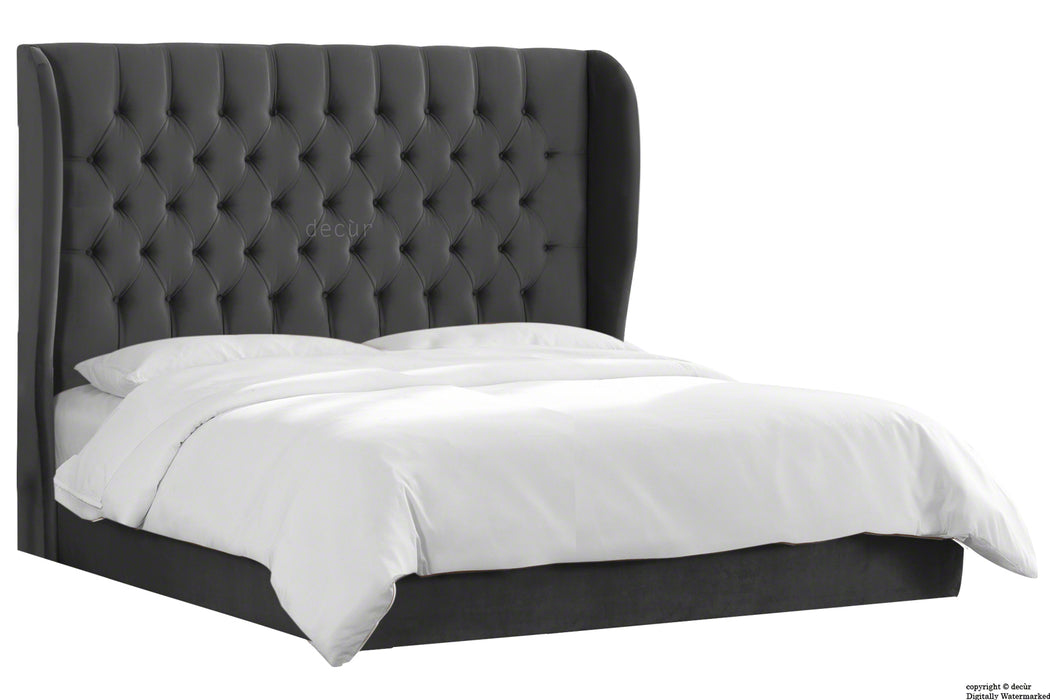 Vienna Velvet Upholstered Winged Bed - Cosmic Black