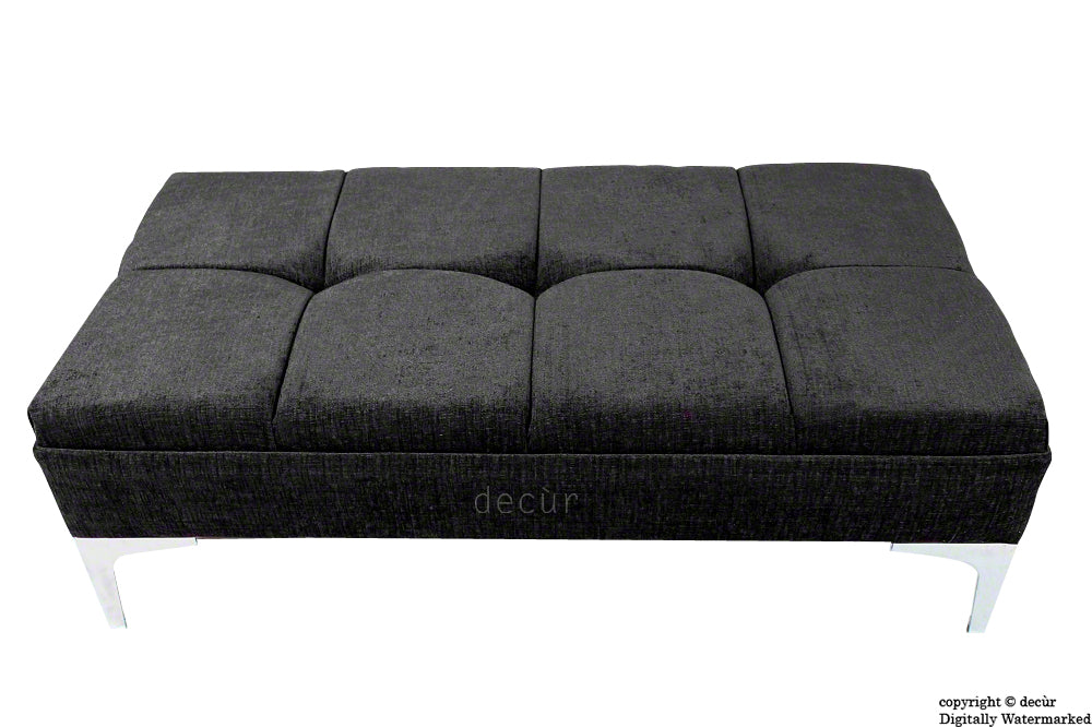 Mila Buttoned Footstool - Black with Optional Storage