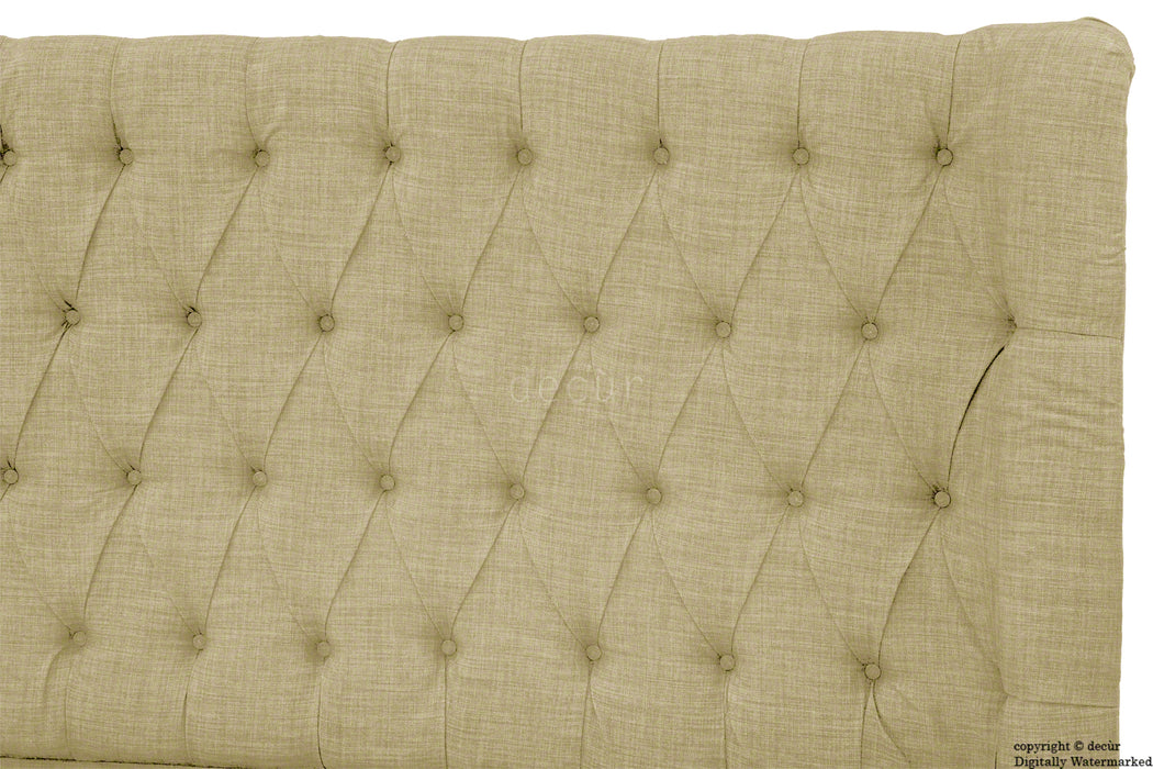 Hollyrood Buttoned Linen Winged Headboard - Sand