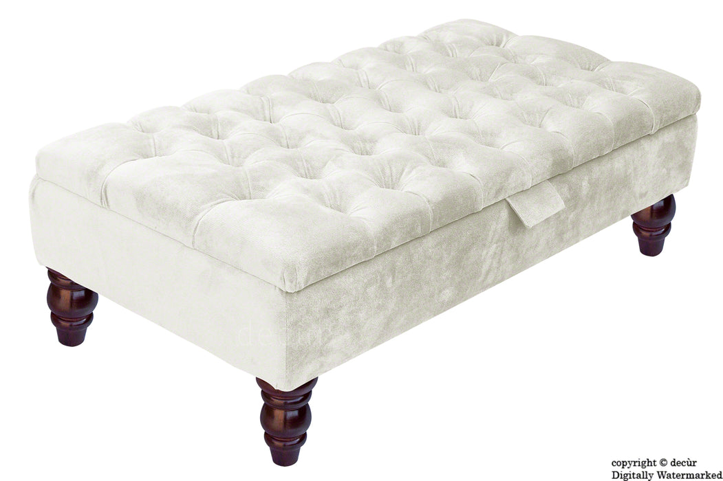 Tiffany Buttoned Velvet Footstool - Cream with Optional Storage