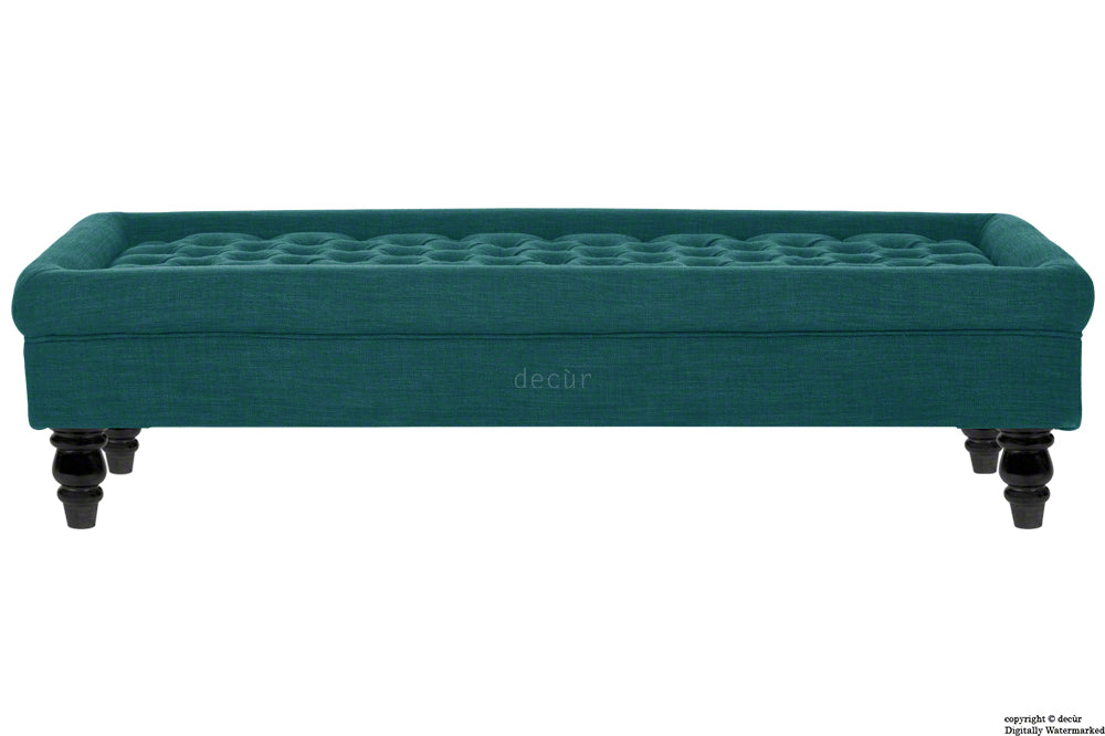 Cavendish Buttoned Linen Footstool - Teal