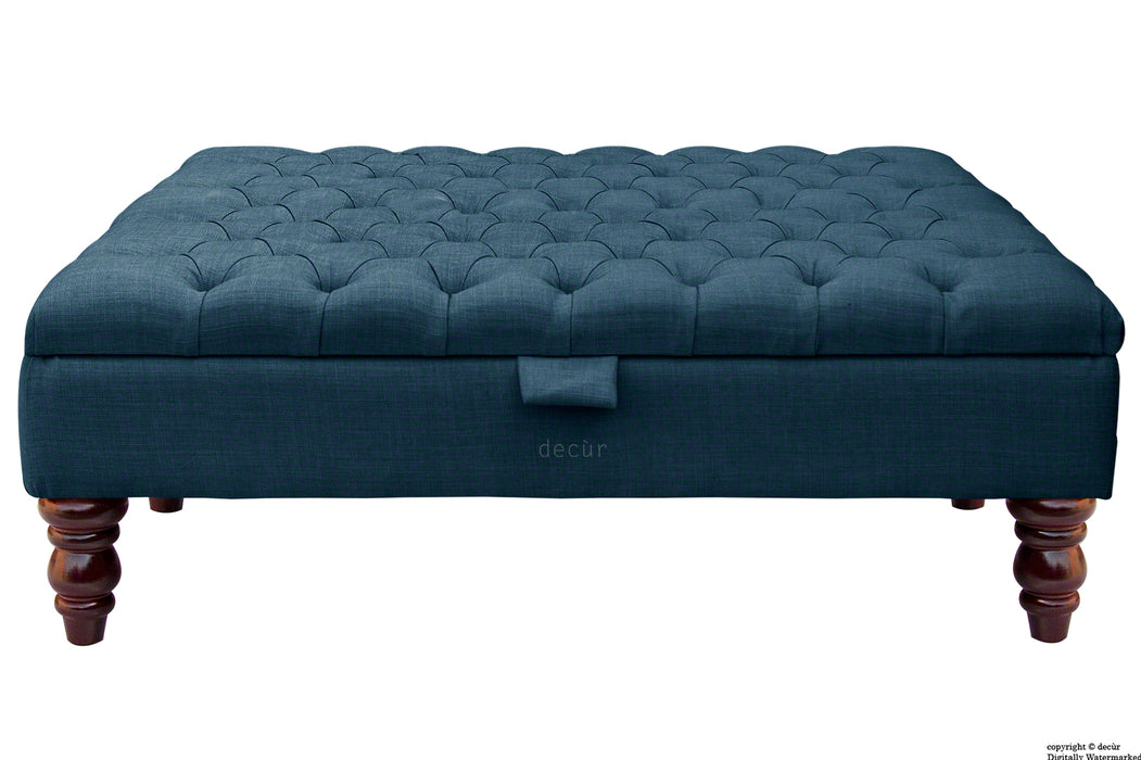 Tiffany Buttoned Linen Footstool Large - Midnight with Optional Storage