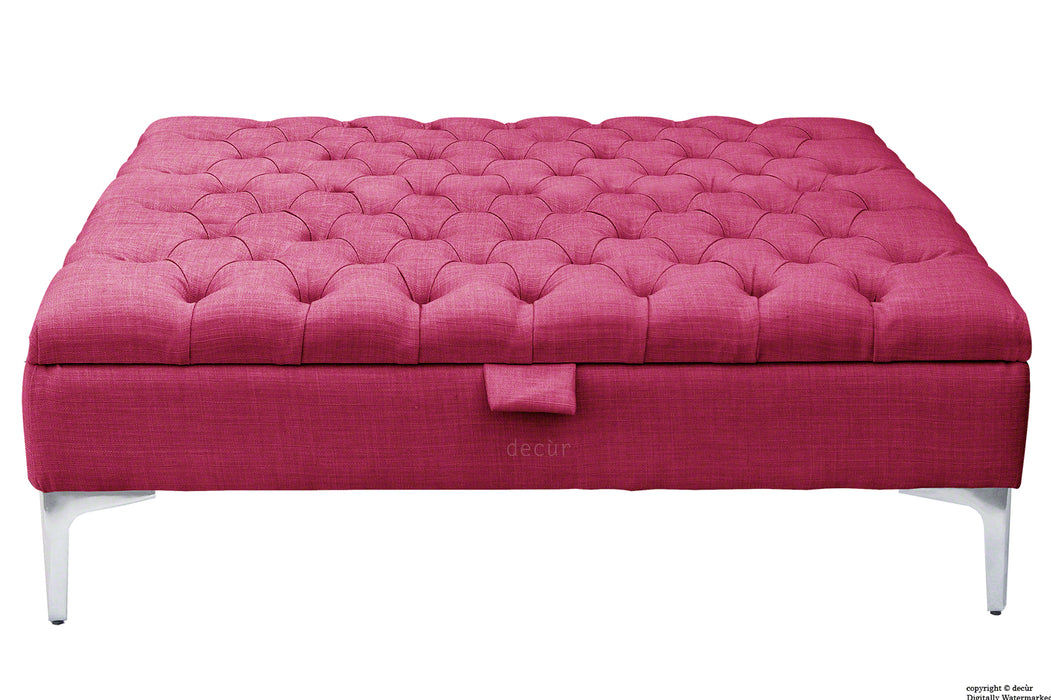Tiffany Modern Buttoned Linen Footstool Large - Fuchsia with Optional Storage