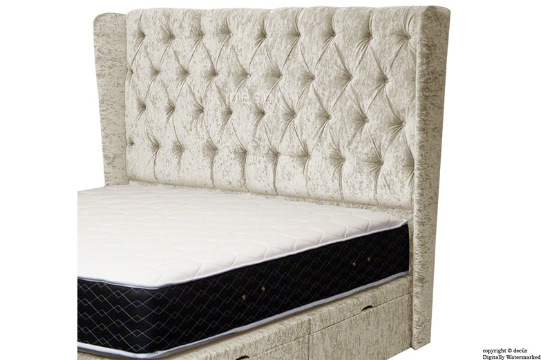 Eliza Winged Buttoned Crushed Velvet Headboard - Pearl