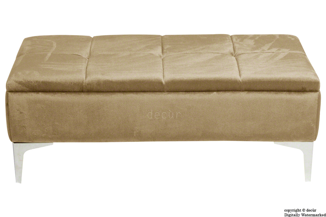 Mila Modern Buttoned Velvet Footstool - Parchment with Optional Storage
