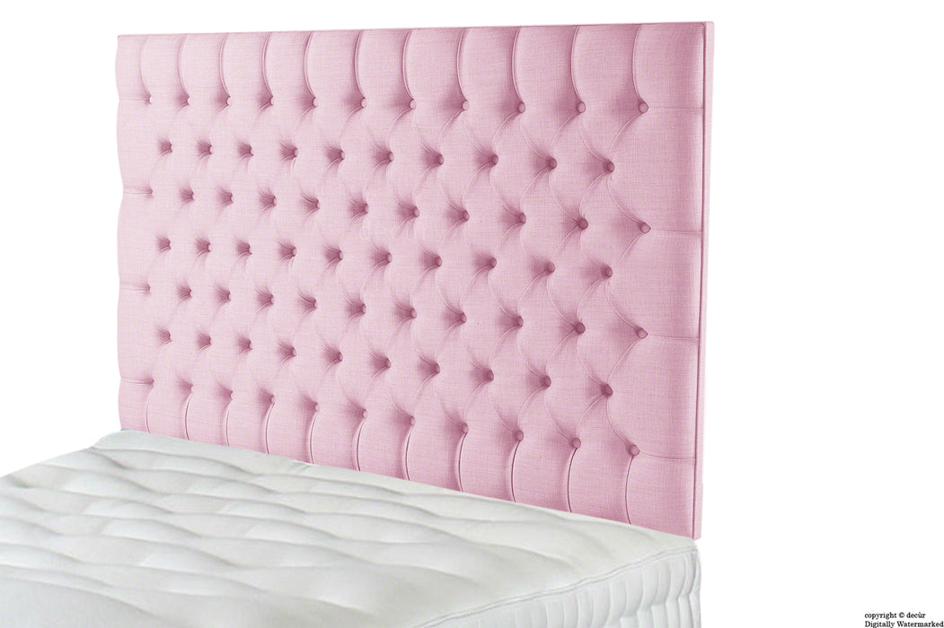 Tiffany Harrogate Buttoned Wall High Linen Headboard - Pink