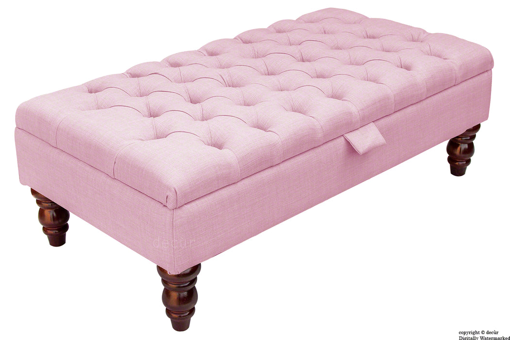 Tiffany Buttoned Linen Footstool - Pink with Optional Storage