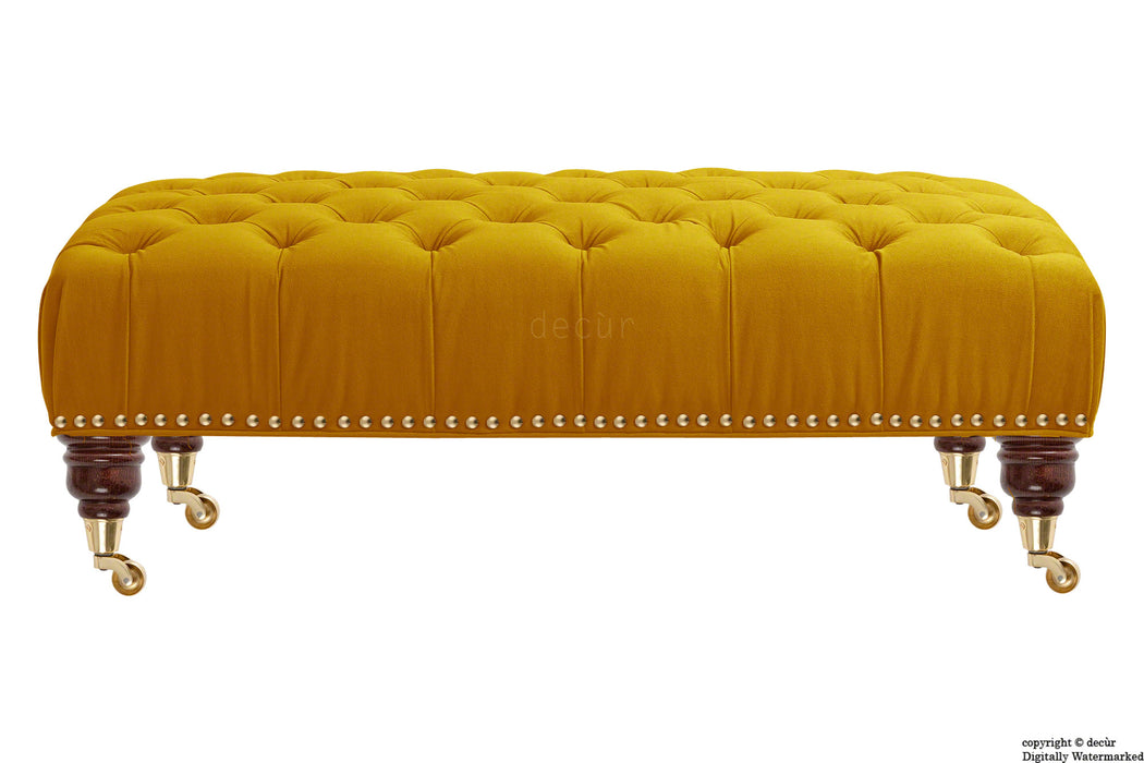 Catherine Buttoned Velvet Footstool - Gold with Optional Storage