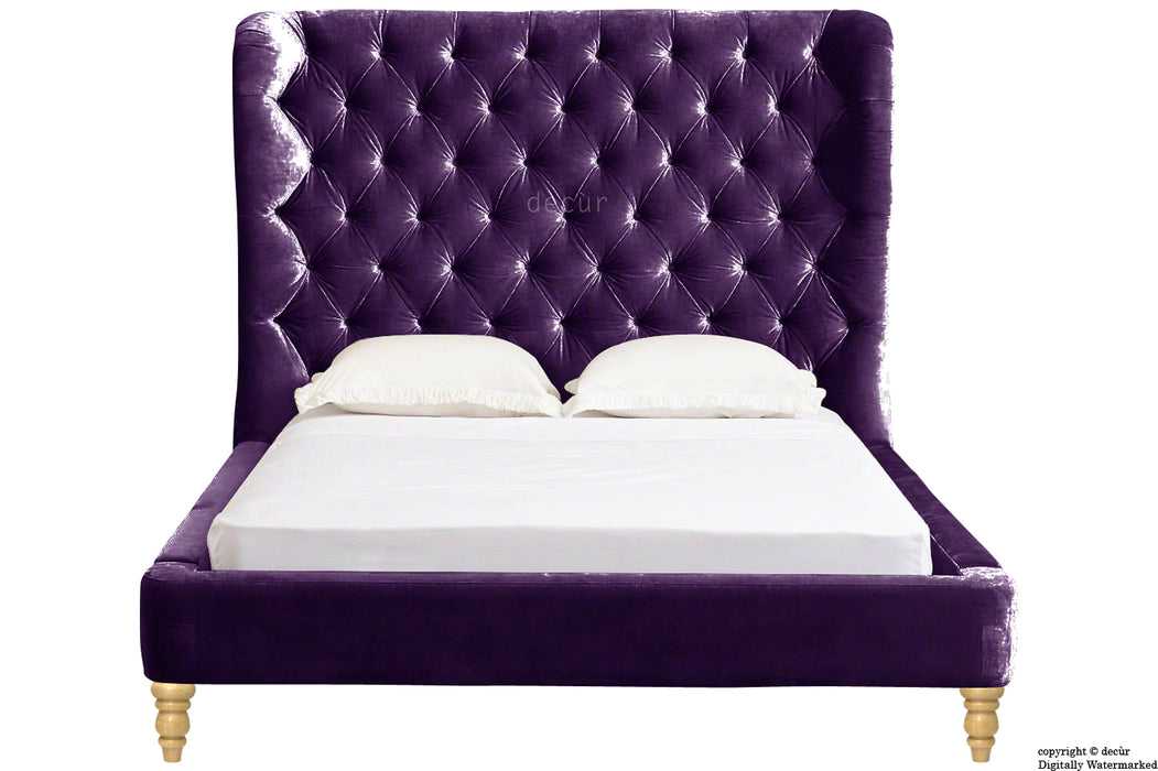 Knightsbridge Winged Velvet Upholstered Bed - Amethyst