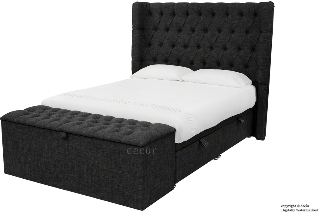 Hollyrood Linen Upholstered Winged Ottoman Bed - Black