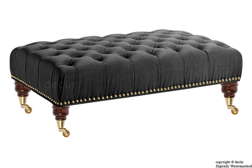 Catherine Buttoned Velvet Footstool - Cosmic Black with Optional Storage
