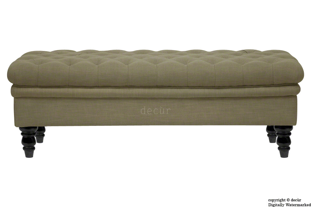 Amy Buttoned Linen Modern Tufted Footstool - Camel