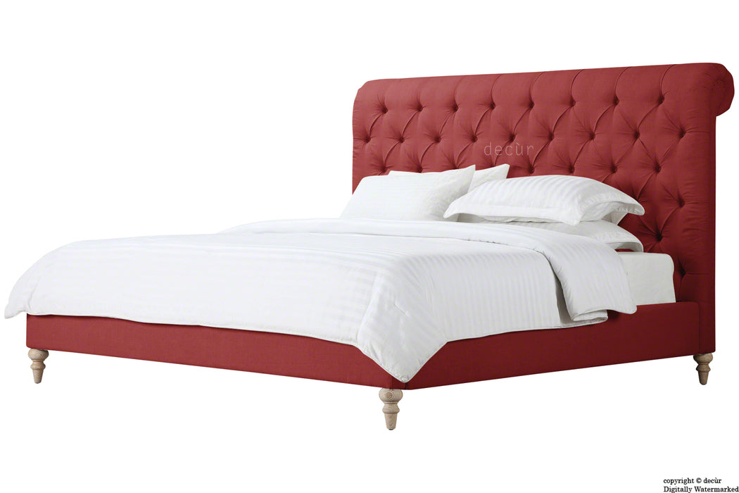 Bonaparte Deep Buttoned Chesterfield Upholstered Linen Bed - Red