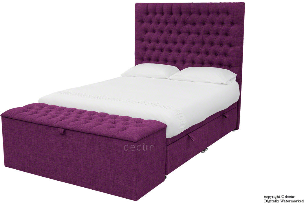 Kensington Linen Upholstered Ottoman Bed - Plum