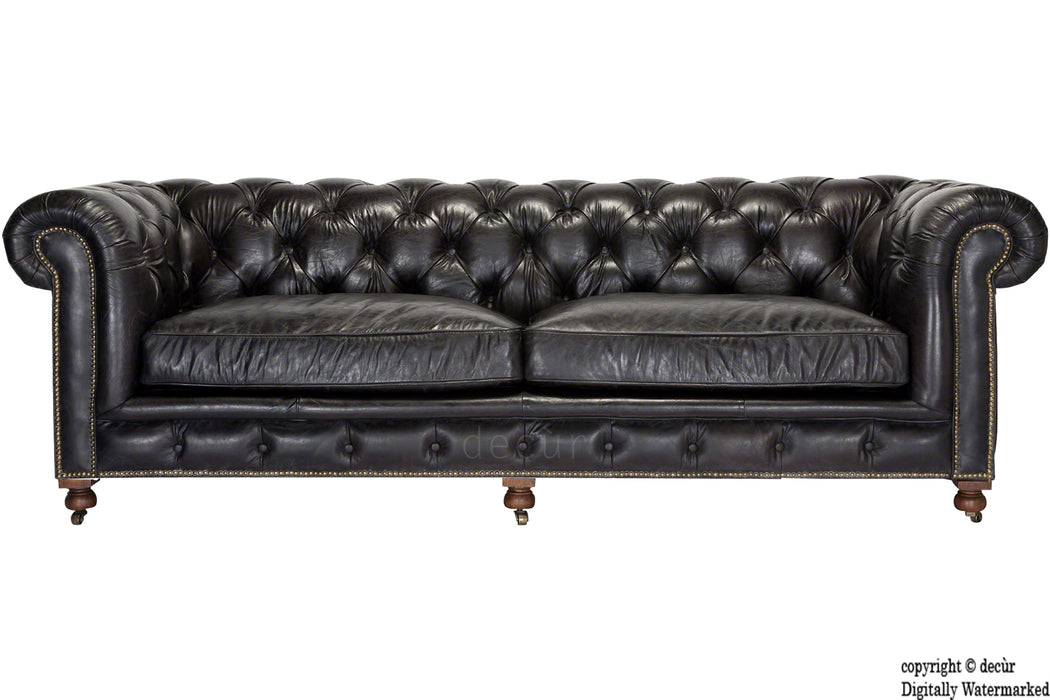 Edward Chesterfield Leather Sofa - Black