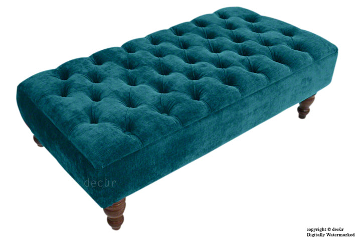 Tiffany Buttoned Chenille Footstool - Teal with Optional Storage