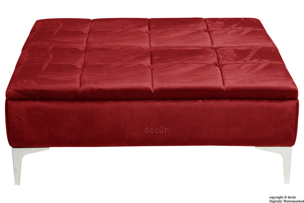 Mila Modern Buttoned Velvet Footstool Large - Red with Optional Storage