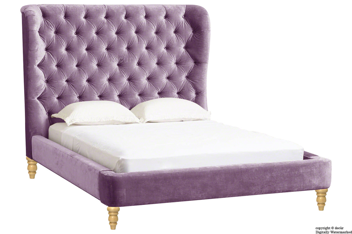 Knightsbridge Winged Velvet Upholstered Bed - Lavender — Decur.co.uk