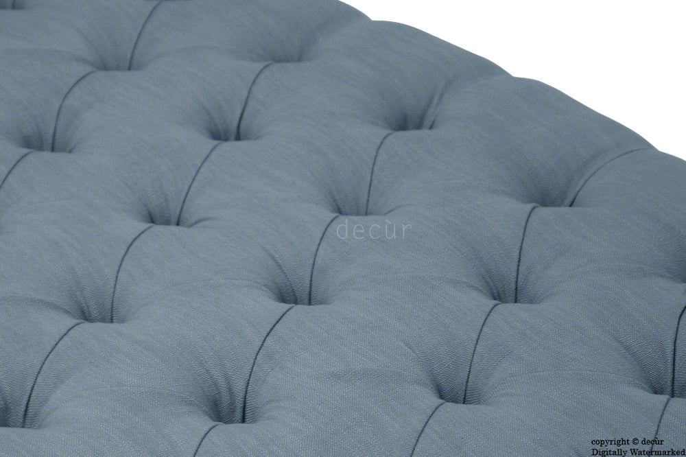 Raveen Buttoned Linen Modern Footstool - Denim