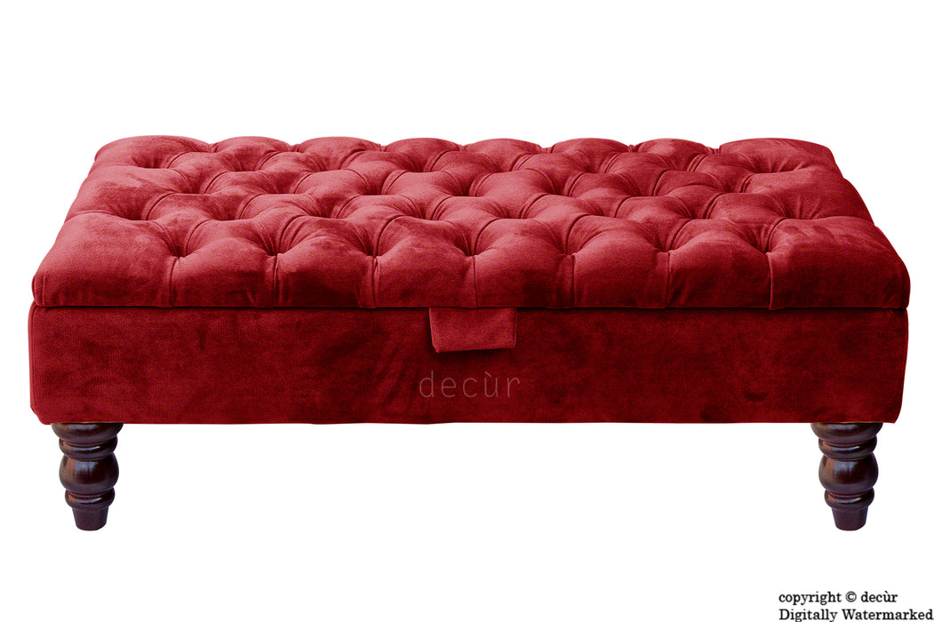 Tiffany Buttoned Velvet Footstool - Red with Optional Storage