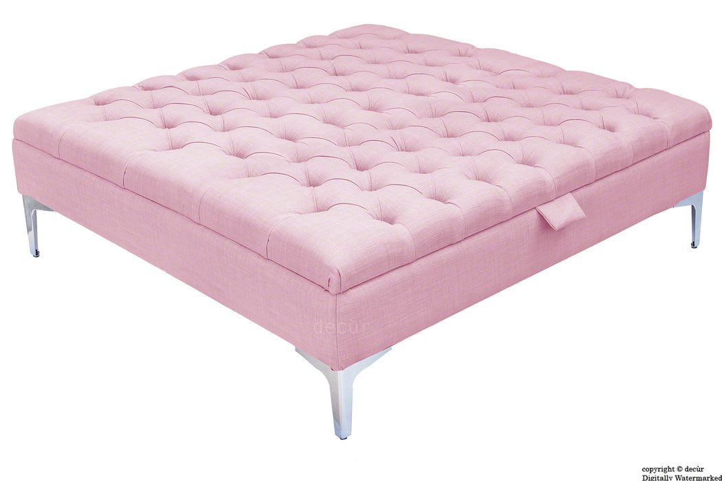 Tiffany Modern Buttoned Linen Footstool Large - Pink with Optional Storage