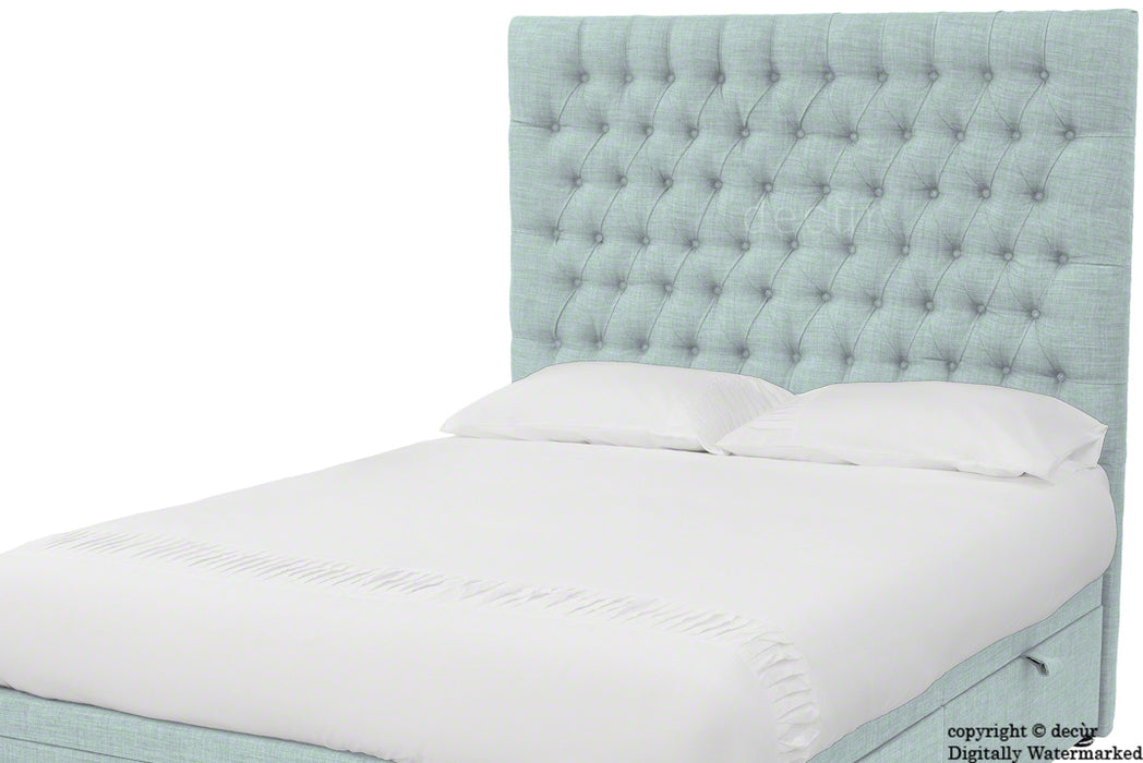 Kensington Buttoned Linen Headboard - Sky Duck Egg Blue