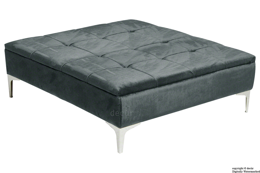 Mila Modern Buttoned Velvet Footstool Large - Slate with Optional Storage