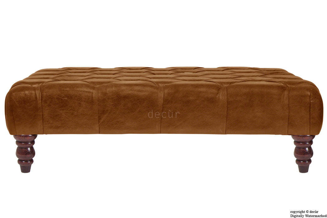 Cecil Buttoned Leather Footstool - Tan