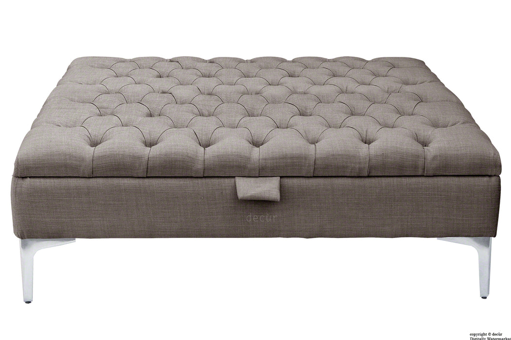 Tiffany Modern Buttoned Linen Footstool Large - Slate with Optional Storage