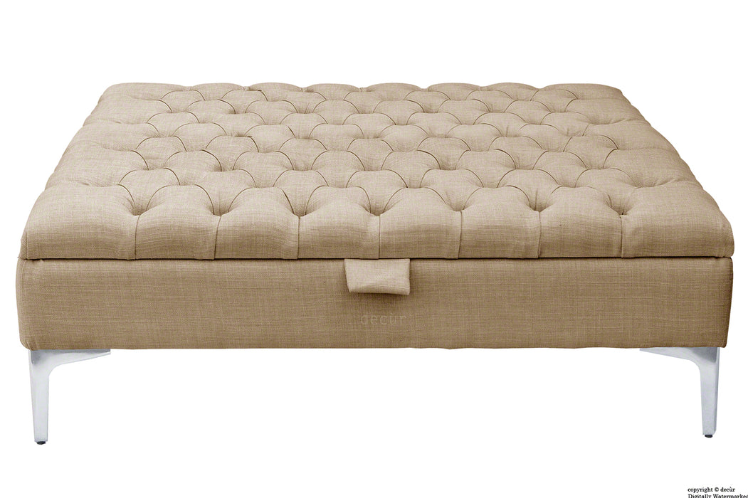 Tiffany Modern Buttoned Linen Footstool Large - Fudge with Optional Storage