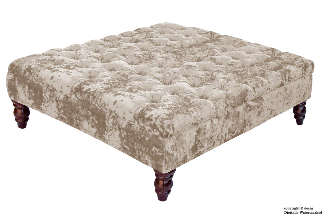 Tiffany Buttoned Crushed Velvet Footstool Large - Moonlight with Optional Storage