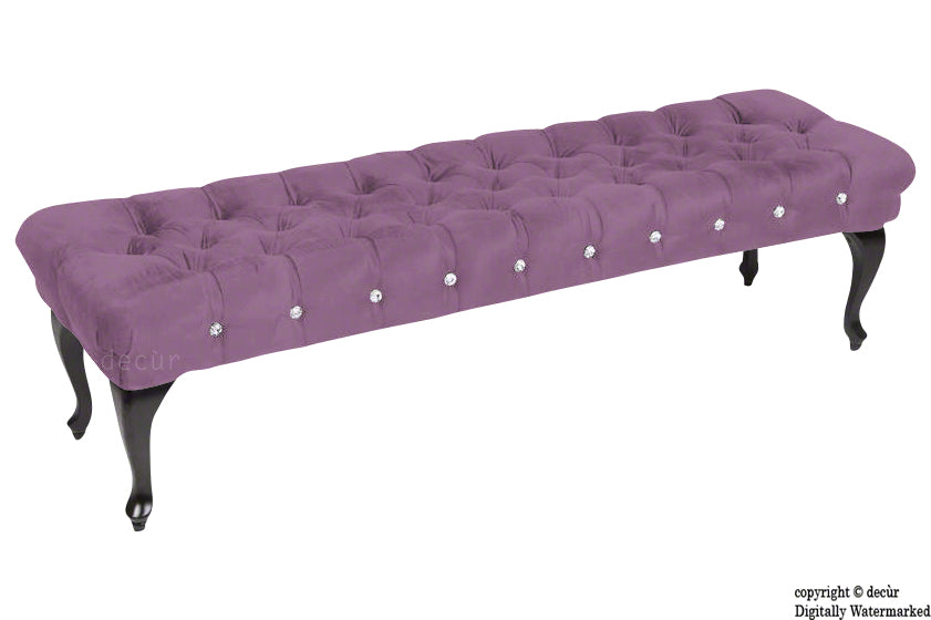 Serena Buttoned Velvet Footstool Bench - Lavender