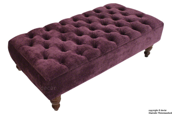 Tiffany Buttoned Chenille Footstool - Aubergine with Optional Storage