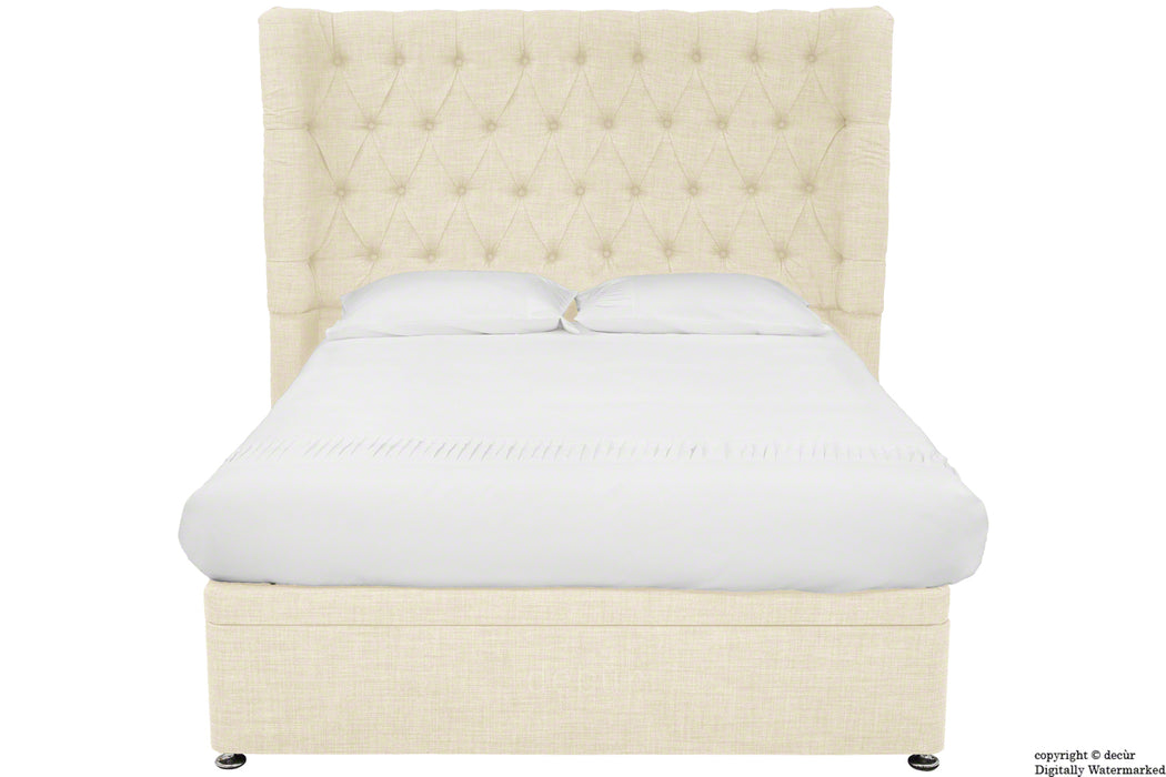 Hollyrood Linen Upholstered Winged Ottoman Bed - Cream