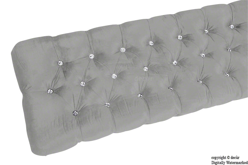 Serena Buttoned Velvet Footstool Bench - Silver