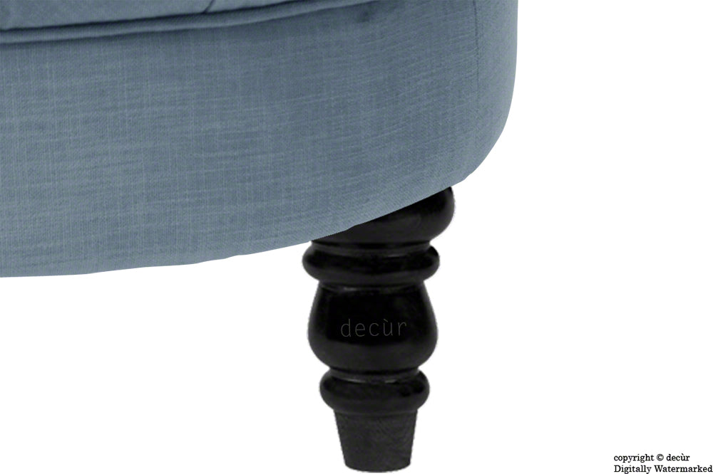 Raveen Buttoned Linen Modern Footstool - Denim