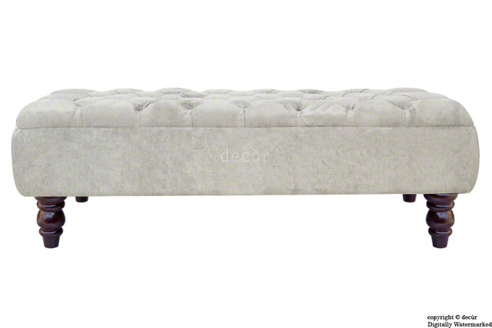 Tiffany Buttoned Chenille Footstool - Silver Grey with Optional Storage